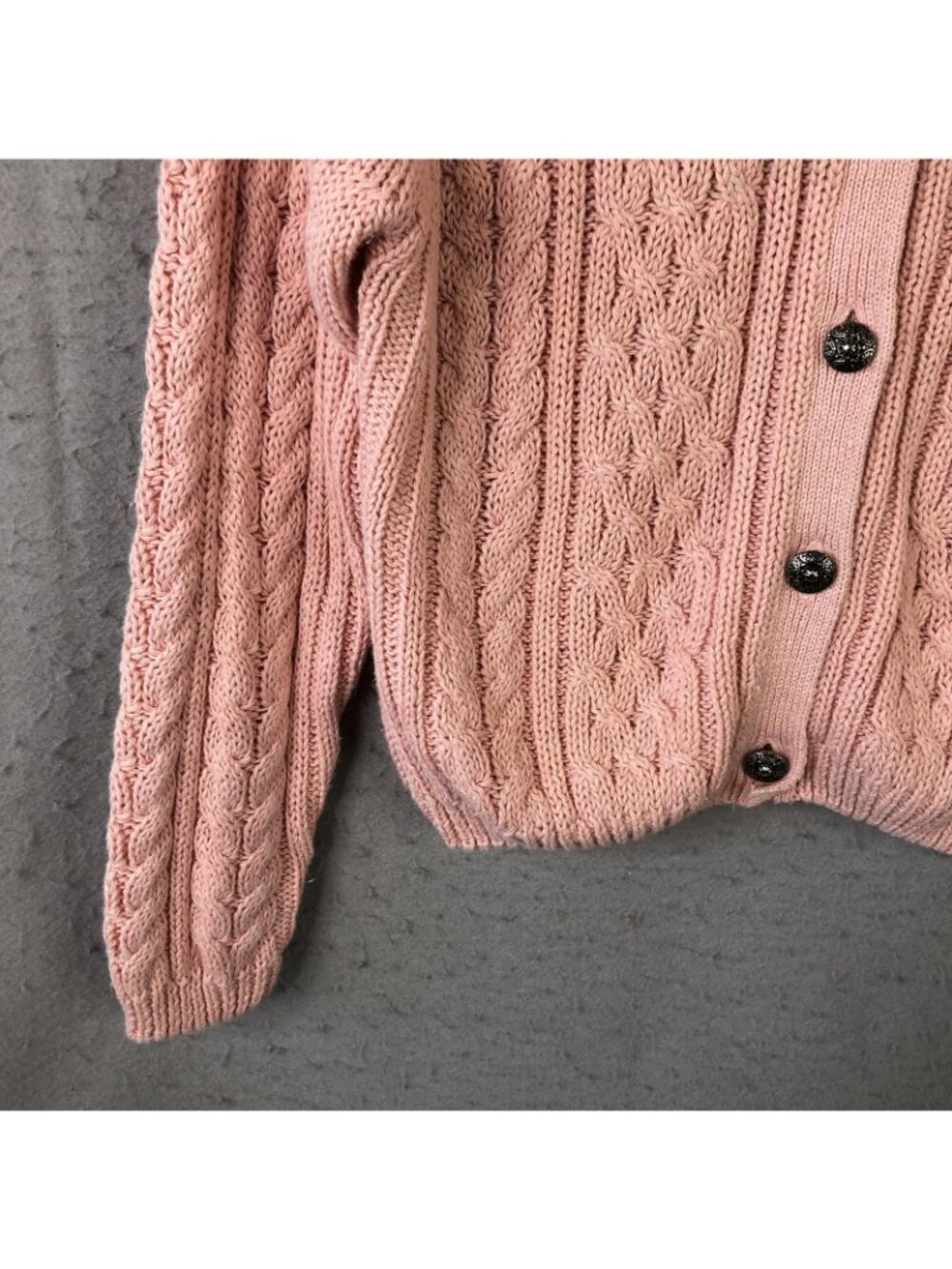 Vintage Pastel Cardigan Sweater Womens S Pink Ramie Cable Knit Fisherman Twee - Picture 11 of 16